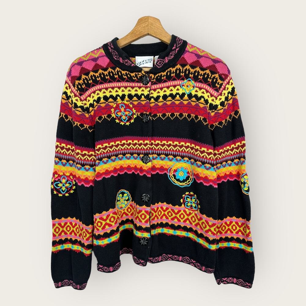 Irvine Park Vintage Womens Medium Embroidered Artsy Art to Wear Cardigan Cotton